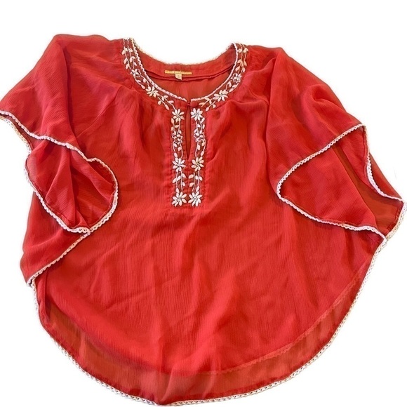Gianni Bini flutter sleeve embroidered sheer flowy blouse size small - Picture 5 of 11